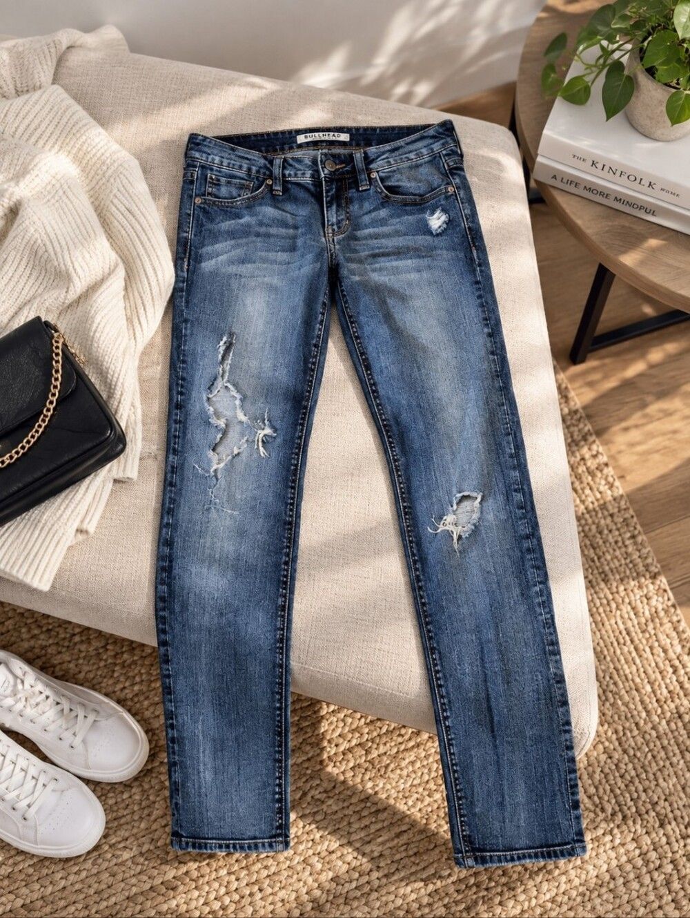 EUC Bluehead women's Super Skinny Denim Destroyed distressed Jeans, 7 Blue